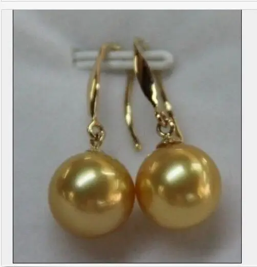 

GORGEOUS 10-11mm natural round south sea gold pearl earrings 14K