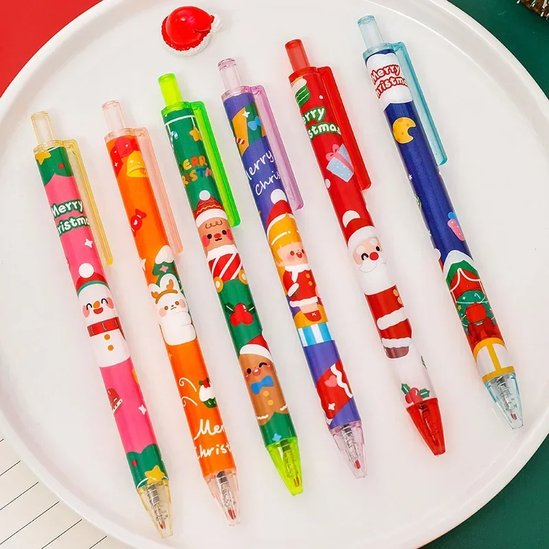

8Pcs/Lot Cute Christmas Gel Pens Kawaii Cartoon Press Pen 0.5mm Black Ink Writing Neutral Pen Kids School Xmas Stationery Gifts