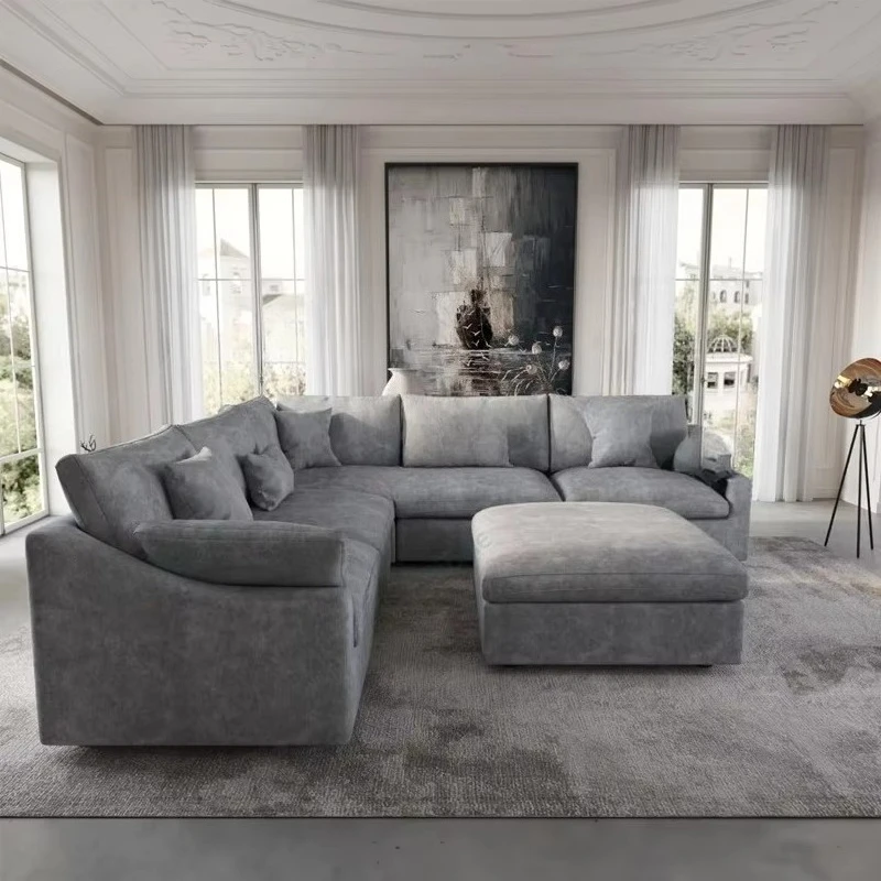 # Black Water Proof Soft Cloud Modular Sofa High Density Sponge Seating Sectional Sofa Living Room Furniture with Ottoman