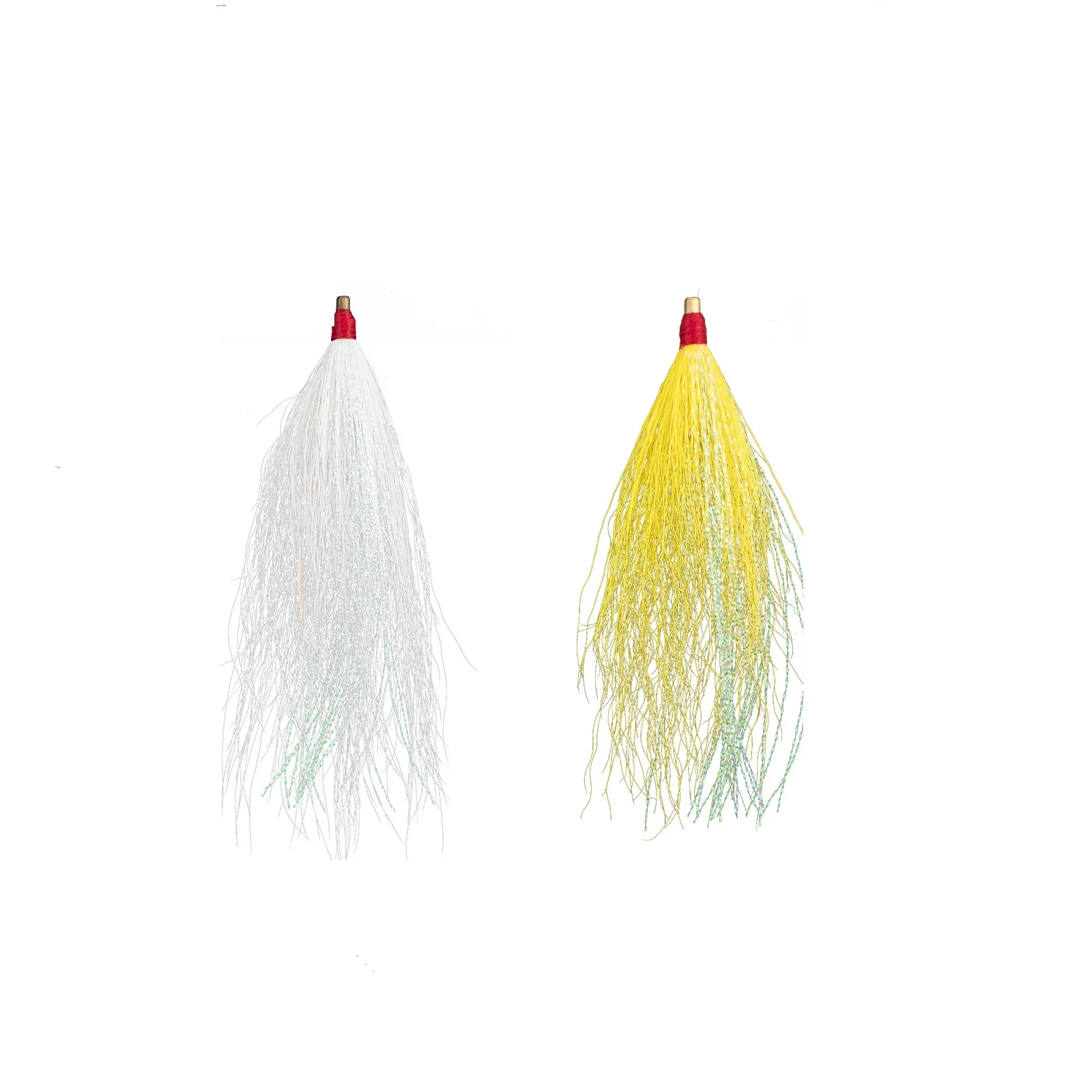 5pcs Bucktail Teasers Jig Fishing Lure,for DIY Lure Fishing Rig Flounder Rig Skirt Bait Rigs Bass Trout,Yellow White ﻿