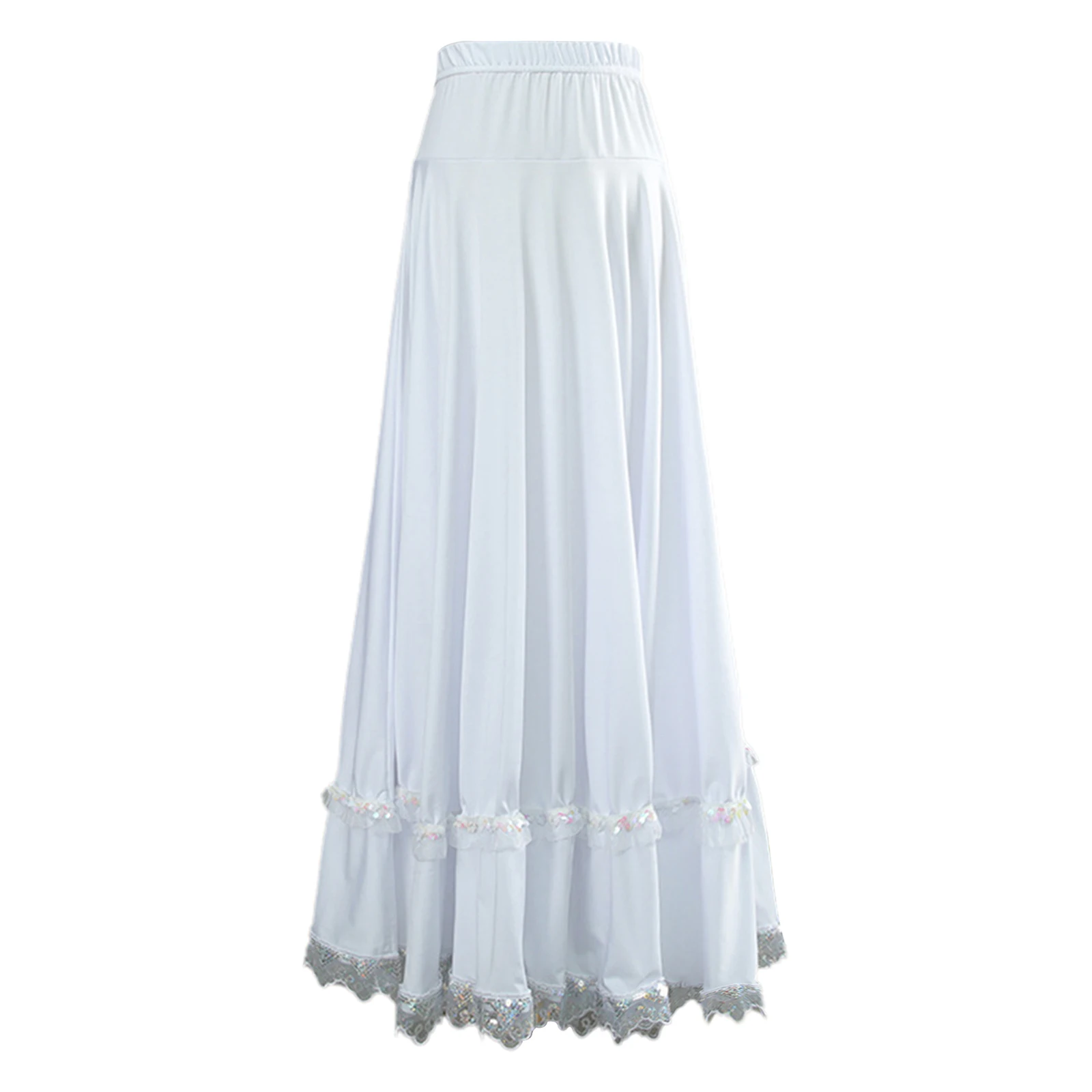 Damska spódnica do flamenco hiszpańskiego Paso Doble, pełna okrągła spódnica maxi z wysokim stanem i falbanami, kostium do tańca towarzyskiego z kwadratowym brzuchem.