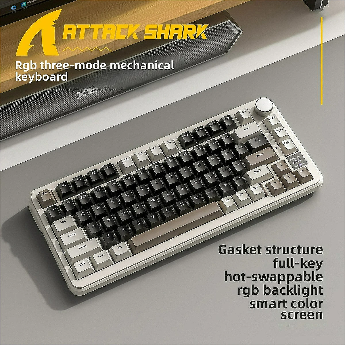 

Игровая механическая клавиатура Attack Shark X85Pro с цветным экраном, RGB-прокладкой, беспроводные игровые аксессуары с возможностью горячей замены Bluetooth