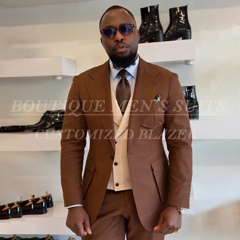 

Elegant Suits for Men Customzied One-Button Notch Lapel Slim Fit 3 Piece Jacket Pants Vest Full Sets Daily Outfits Costume Homme