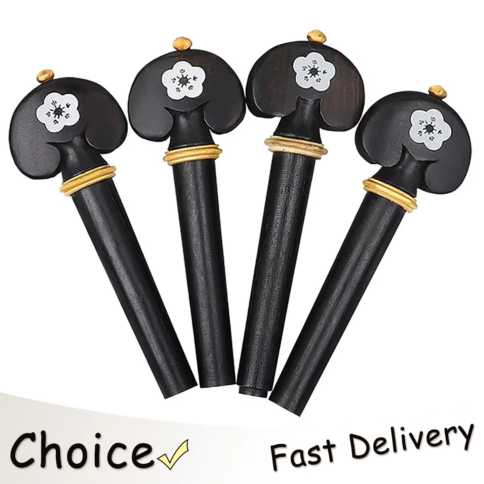

IRIN 4pcs 3/4 4/4 Violin String Shaft Protecting Headstock Hand-carved Ebony White Shell Abalone Shell Violin Replacement Parts