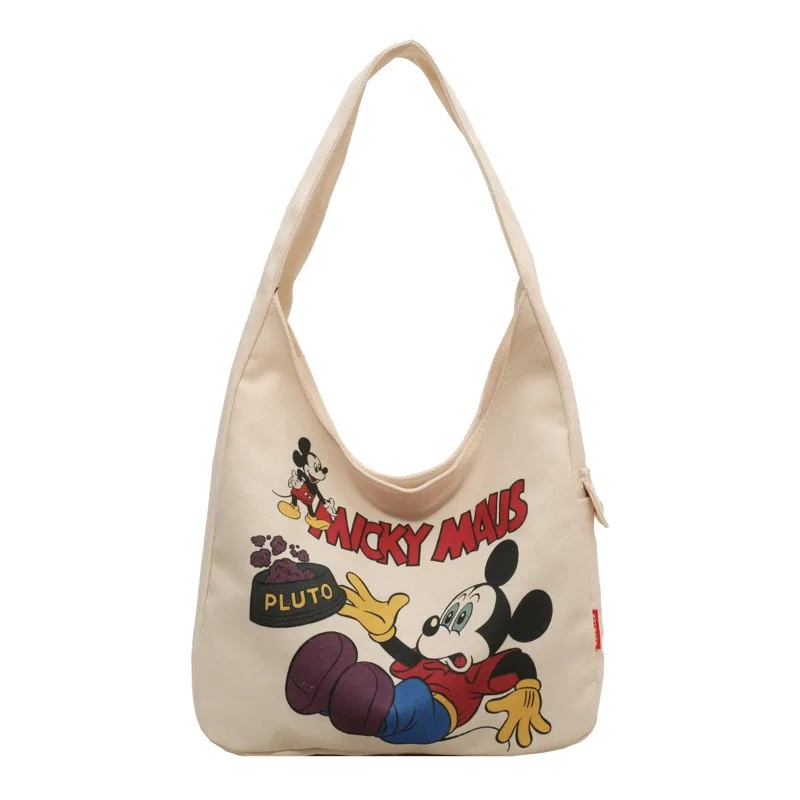 Disney New Mickey Canvas Bag Large Capacity Cartoon Shoulder Bag Student Commuting Versatile Popular Daily Tote Bag