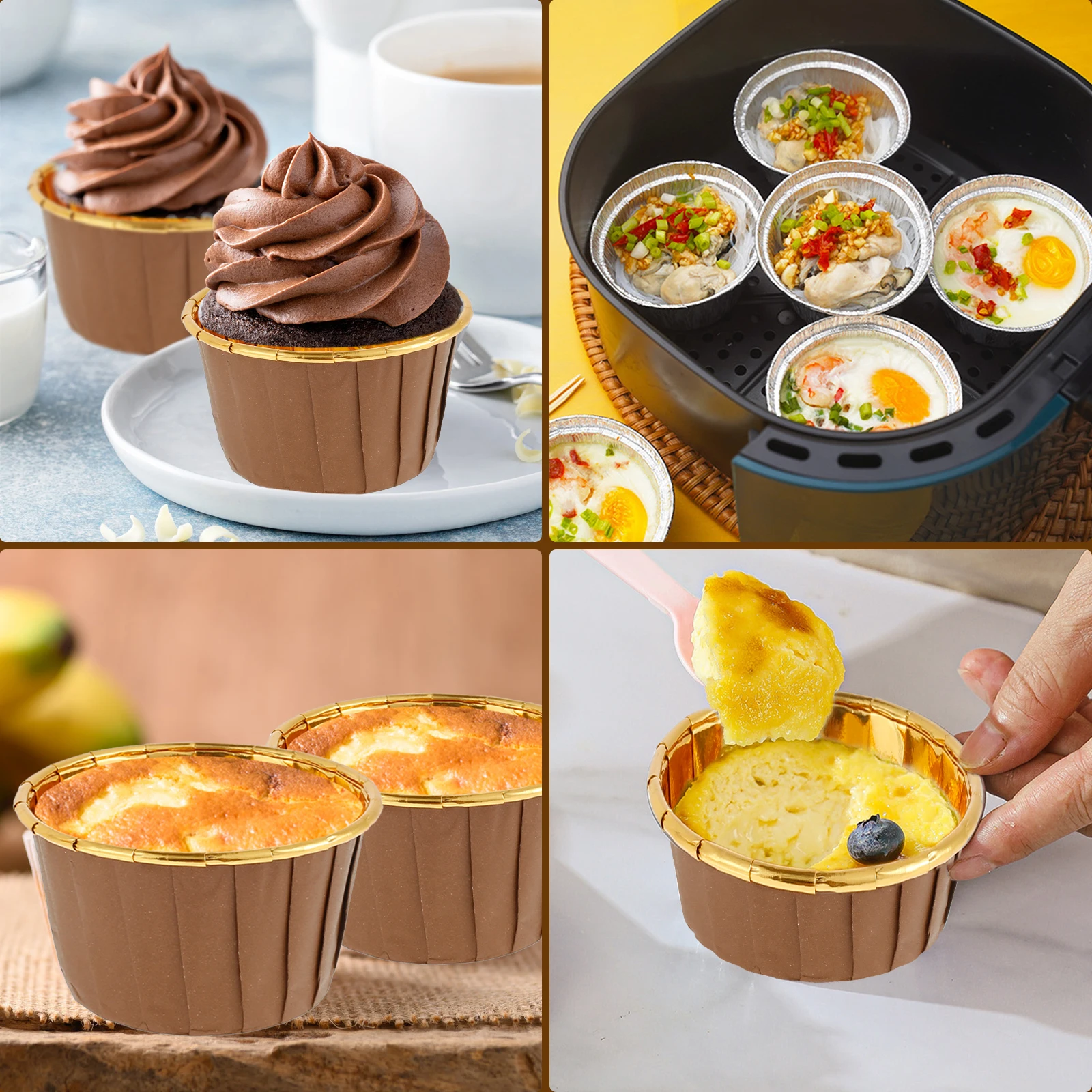 50pcs Foil Cupcake Liners Portable Heat Resistant Aluminum Cake Cups Non-stick Round Aluminum Muffin Liners Easy to Use