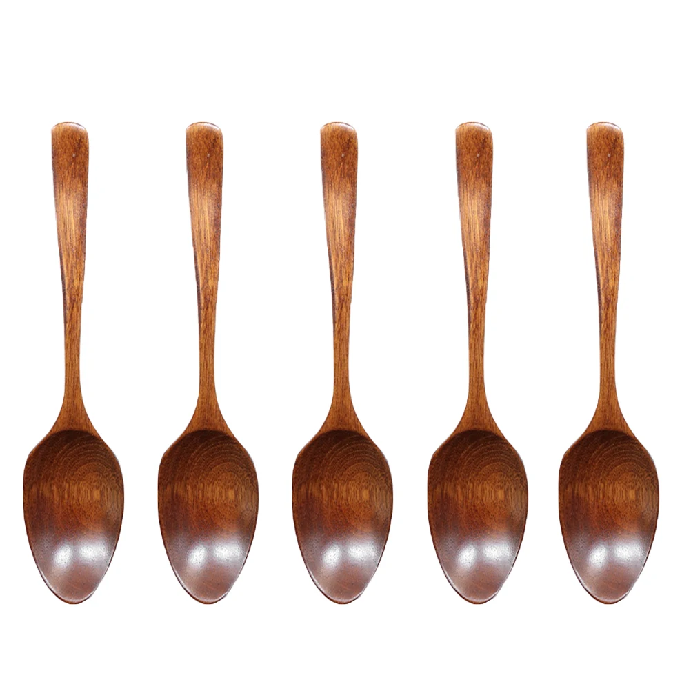 

5PCS Solid Wood Spoon Natural Nanmu Long Handle Kitchen Tool for Soup Rice Condiments Nonstick Cookware Safe Lightweight