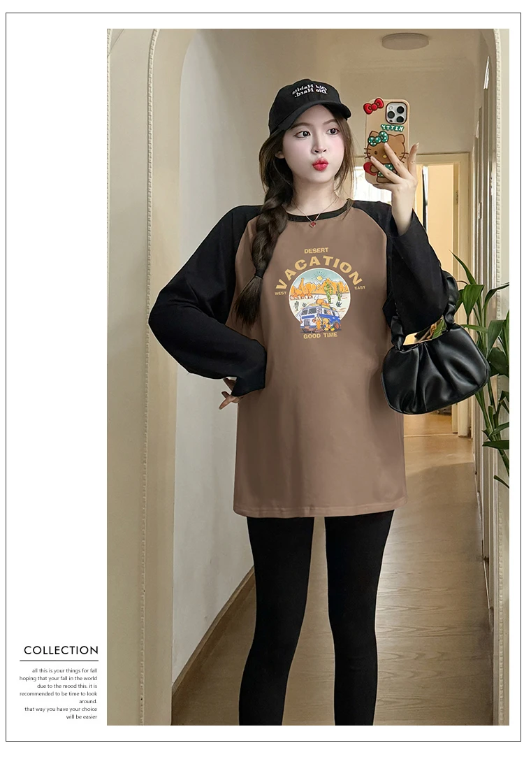 Korean Style Batwing Sleeve Maternity Cotton Shirts Long Sleeve O-Neck Pregnant Woman Blouses Irregular T-Shirts Tees and Tops