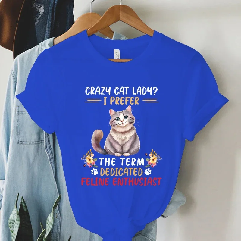 Crazy Cat Lady T Shirts Kawaii Fat Kittens Graphic T Shrits Funny Animals Women Clothing Y2k Aesthetic Top Tees Camiseta Mujer