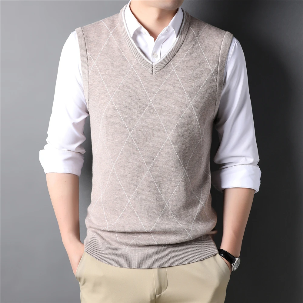 

COODRONY Autumn Winter Sweater Vest Men Thick Warm Knitted Wool Sleeveless Sweaters Argyle Pattern V-Neck Vests Waistcoat Z1056