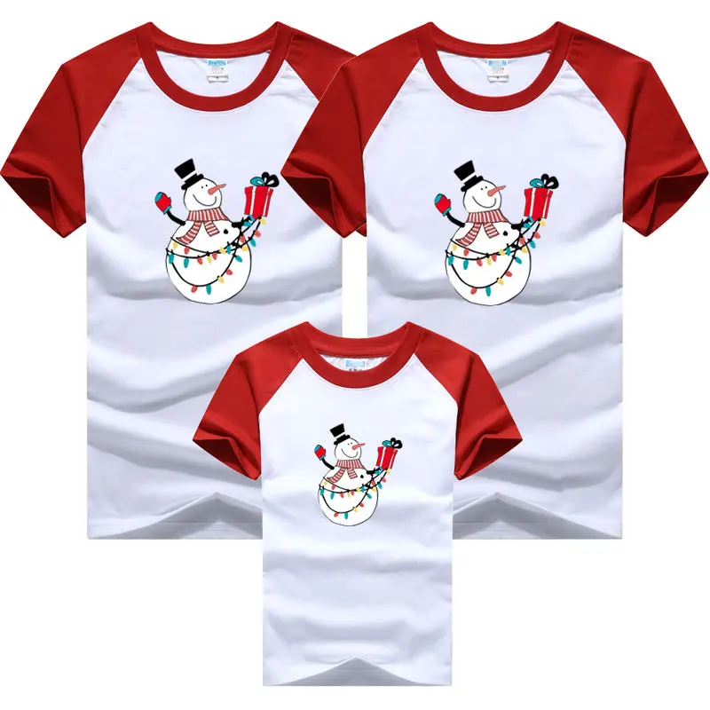 Snowman Christmas Family Matching Clothes Mom Dad Son and Daughter T-shirts Couple Kids Tees