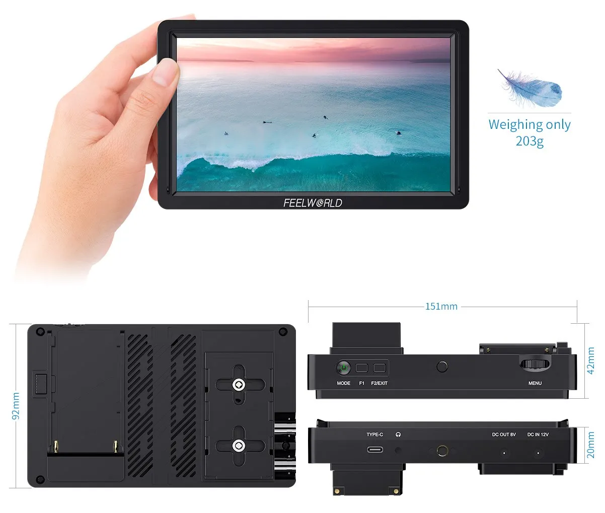 Feelworld FW568S 6 بوصة 1920X1080 IPS FHD لوحة ال سي دي على الكاميرا الميدانية رصد 3G SDI 4K HDMI المدخلات الناتج ل يوتيوب Gimbal تلاعب #3