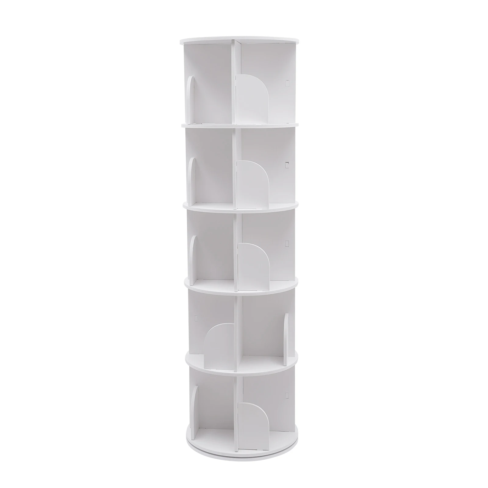 Eco-Friendly White Rotating 5-Tier Bookshelf - Space-Saving and Stylish