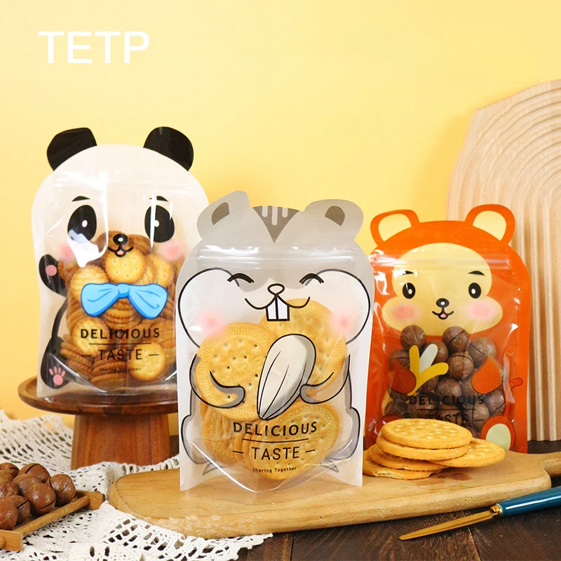 TETP 50Pcs Cookies Packaging Bags With Clear Window Home Travel Nut Biscuits Lollipop Chocolate Storage Sealing Decoration