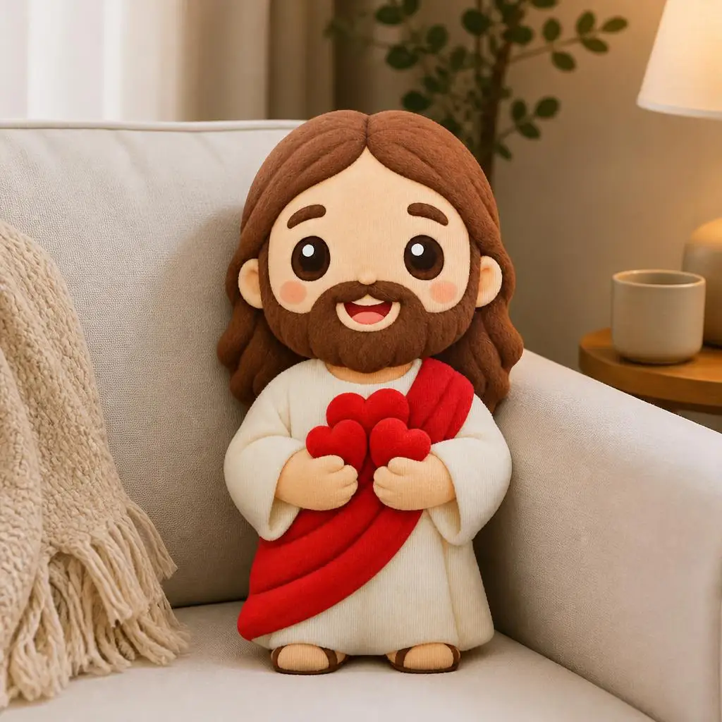 Jesus Heart Bouquet Shaped Pillow Christian Stuffed Cushion Religious Throw Pillow for Sofa Home Decor Faith Valentine Gift