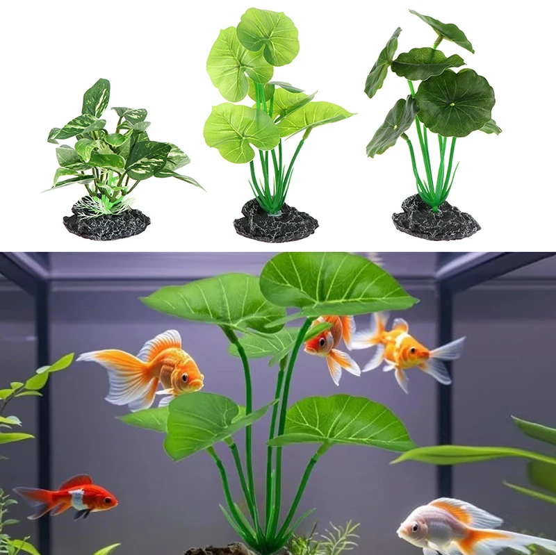 Artificial Aquarium Plant Realistic Floating Leaves Simulation Aquatic Stem Reptile Terrariums Water Tank Decoration Accessories