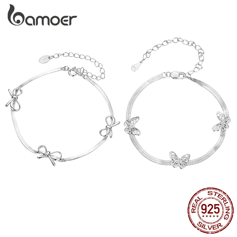 

Bamoer 925 Sterling Silver Butterfly Bracelet Sweet Bow Hand Chain plated White Gold Trendy Jewelry Anniversary Gifts for Women