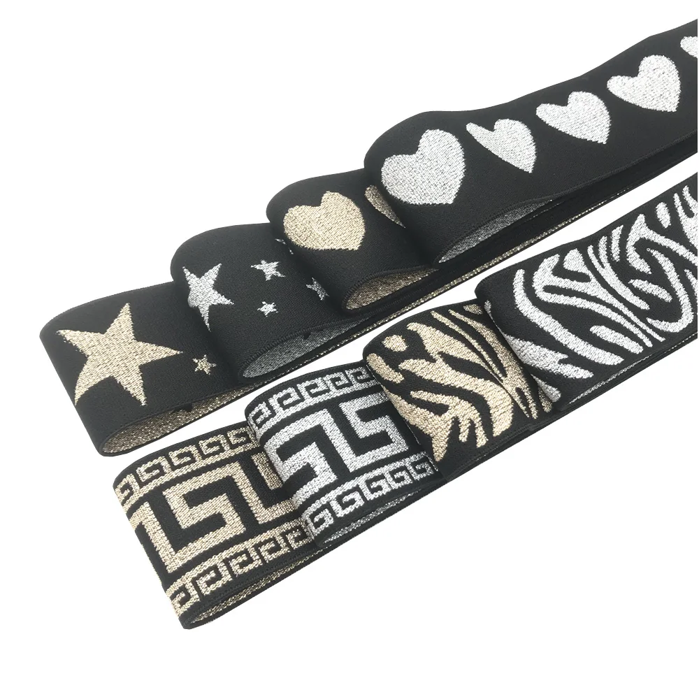 2 mt/los 27/40mm Herz Stern Leopard Glitter Silber Elastische Bands Jacquard Elastische Band Für Bekleidungs Hosen DIY Nähen Zubehör – Detail 1