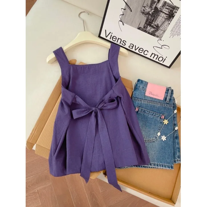 

Loose Purple Sleeveless Strap Vest Small Shirt Women's Spring Summer Lazy Casual Wide Matching Chiffon Top City Walk