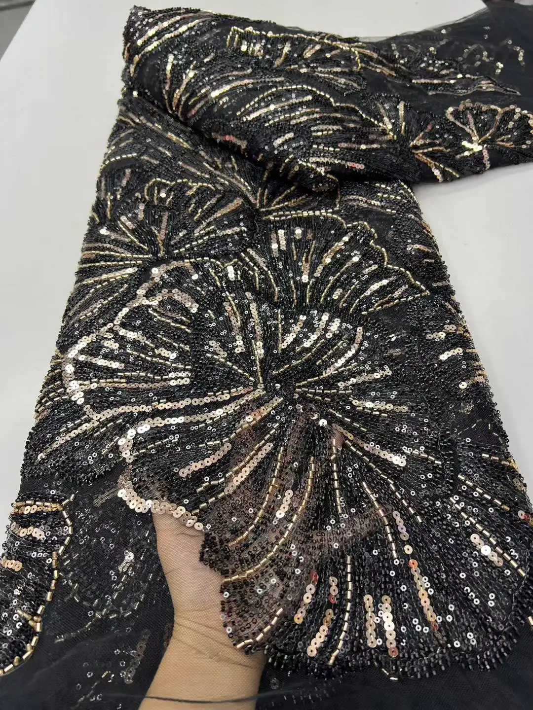 Party Evening Dress Fabric - Latest Best Quality Elegant Delicate Soft Mesh Beaded Tube Lace with StonesU_GE5278