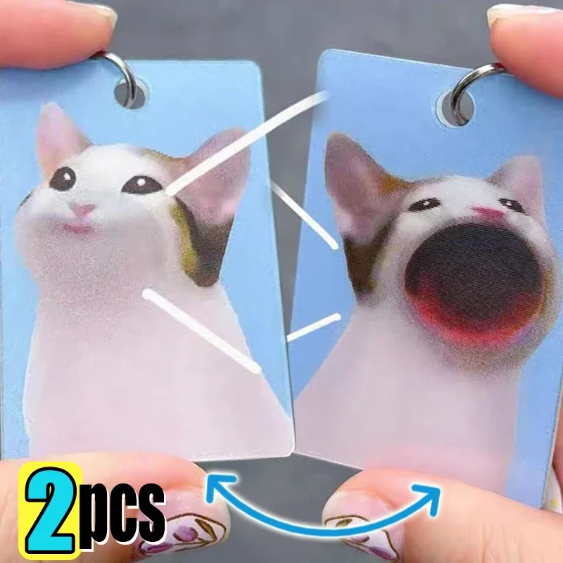 1/2pcs Personalized Cartoon Cat Acrylic Keychain Customize Anime Clear Cat Open Mouth Key Chain Gift Bags Pendant KeyRings Kids