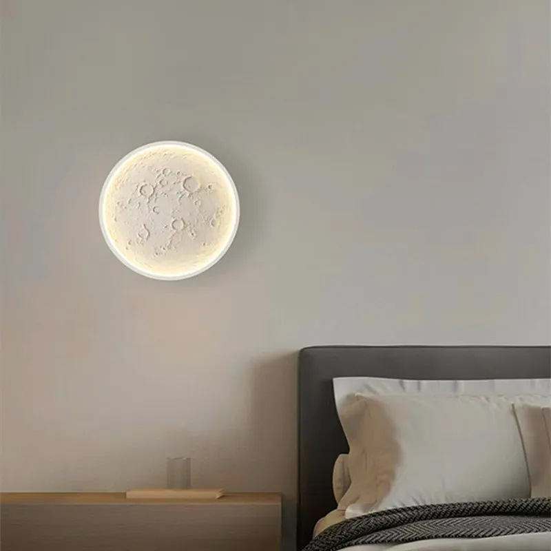 led moon ceiling lamp foyer entrance home white black round ultra-thin background wall decoration lighting bedside wall lamp