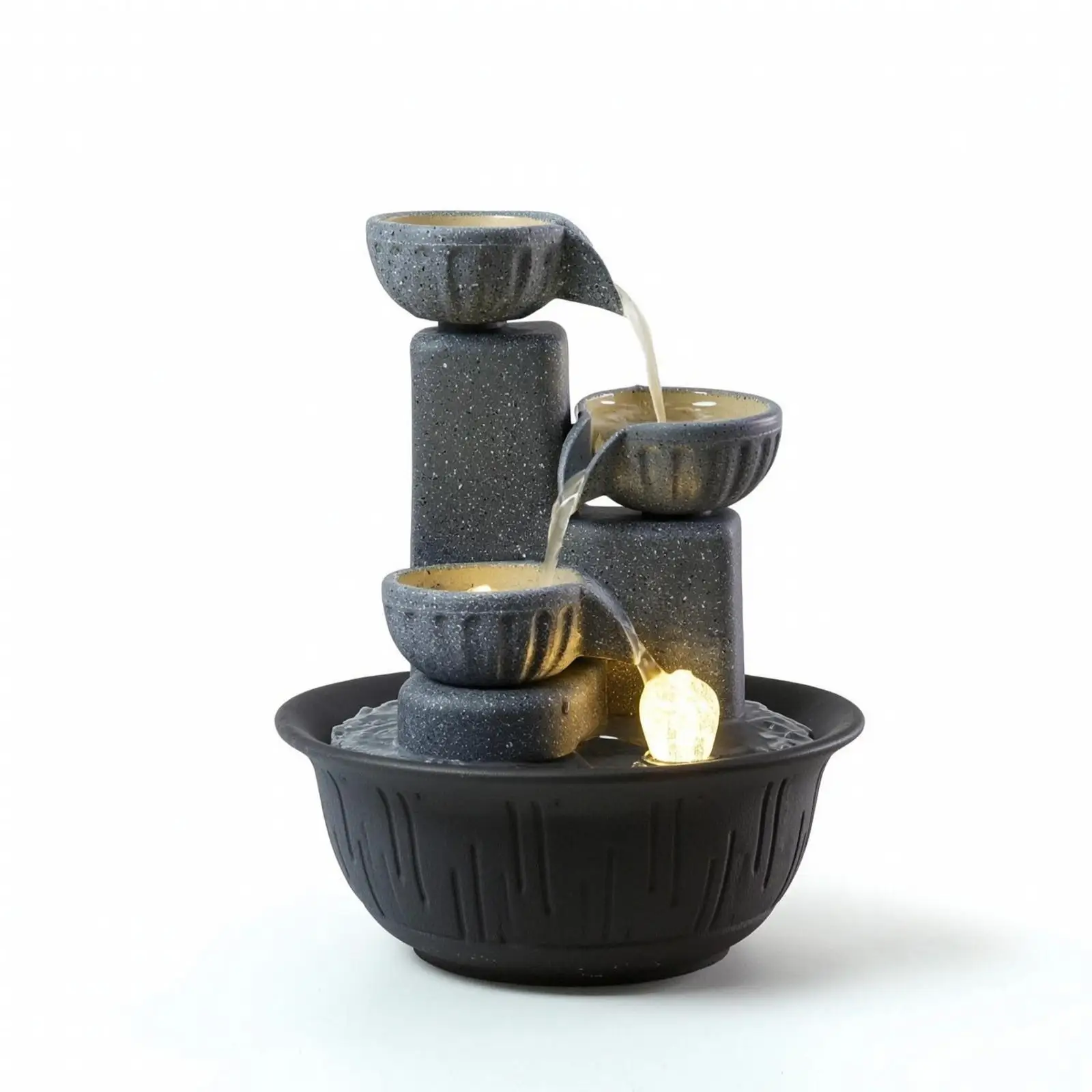 Mini Pottery Style Water Feature for Desk with Gentle Flowing Stream
