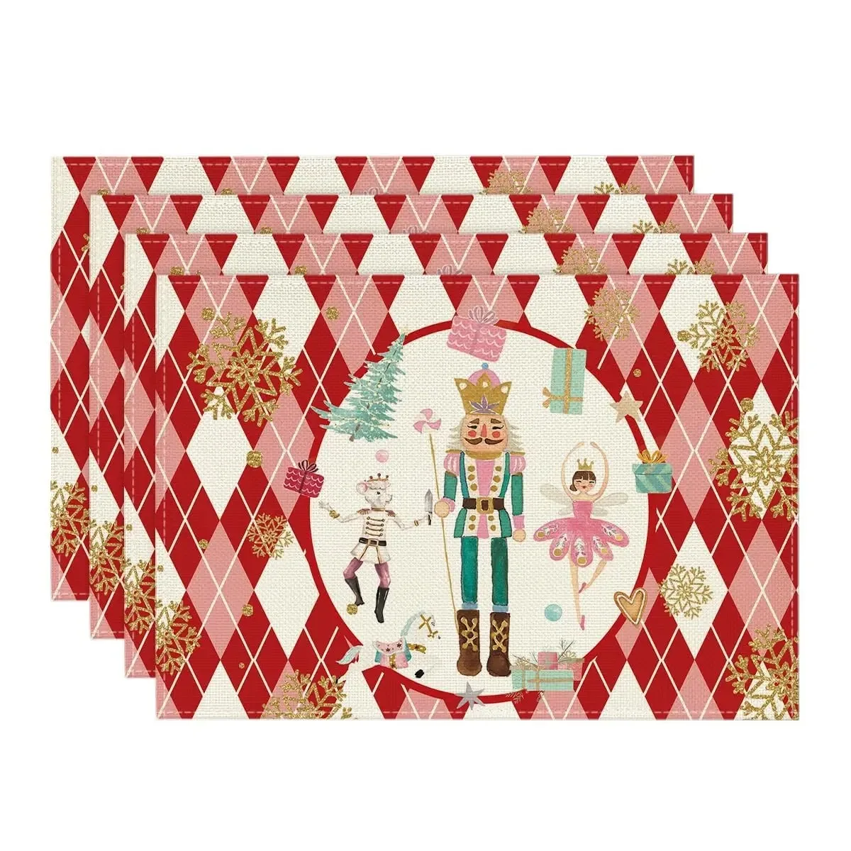 Christmas Table Placemats with Nutcracker Gnome Patterns Festive Design Decorative Mats for Xmas Dinner and Holiday Table