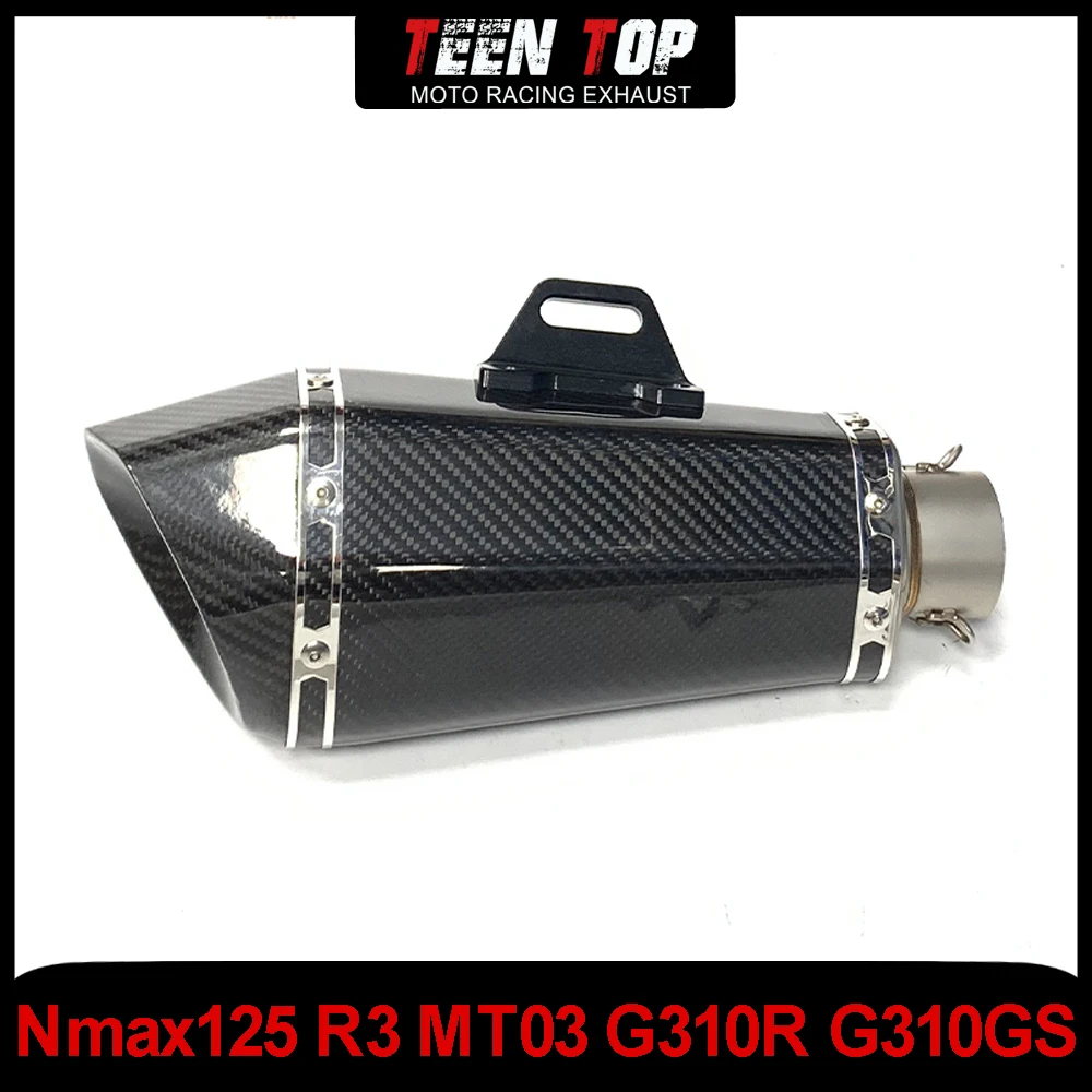 51MM Motorcycle Exhaust Muffler Nmax125 R3 MT03 R25 Carbon Fiber Exhaust Escape System Motobike Silencer G310R G310GS