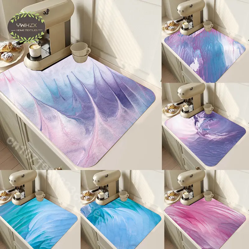 

Dazzling Colorful Back Jade Abstract Texture Dish Drying Mat Super Absorbent Bathroom Kitchen Floor Mats Tablemat Home Drain Pad