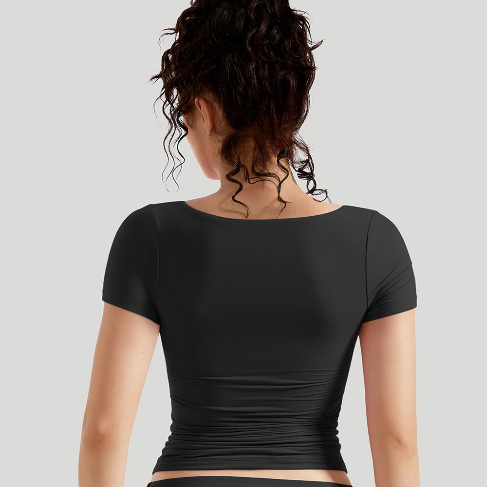 Damenkleidung Kurzarm T-Shirt Slim Fit Oberteile Weibliches O-Ausschnitt Hochelastisches T-Shirt Streetwear 2026 Einfarbige Y2K Tees Damen – Detail 2