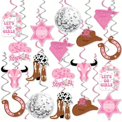 36Pcs Western Cowgirl Party Hanging Decorations, Pink Let's Go Girls Cowgirl Bachelorette Party Decorations for Western