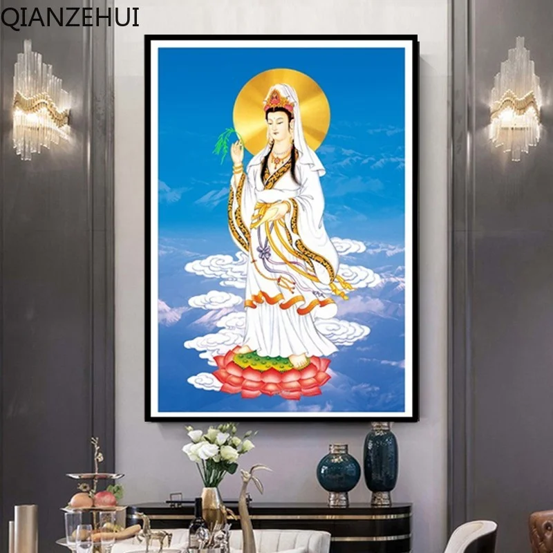 

DIY full Diamond Embroidery,Round Diamond Guanyin Bodhisattva/Buddha Statue Living room decoration rhinestone Diamond painting