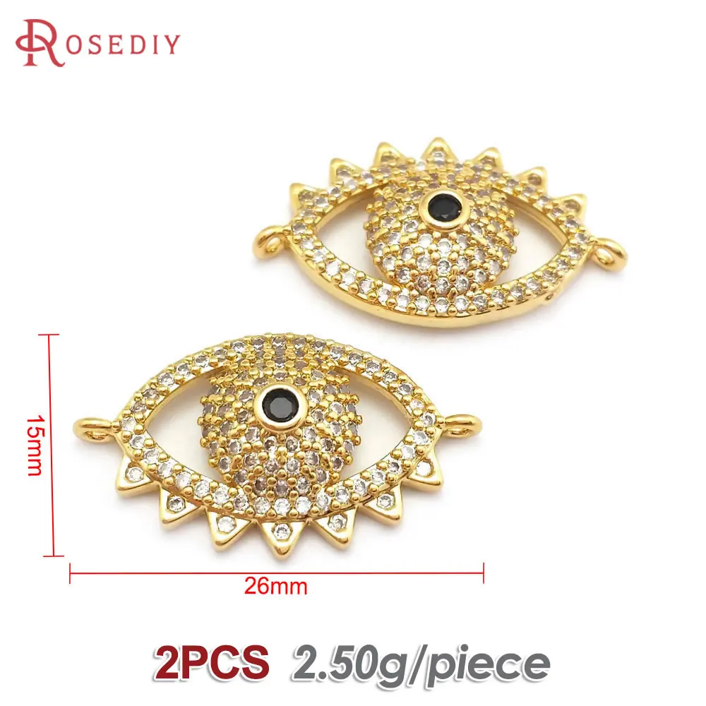 18K Gold Color Brass Zircon 2 Holes Eye Connect Charms Pendants High Quality Diy Jewelry Making Necklace Earrings Accessories