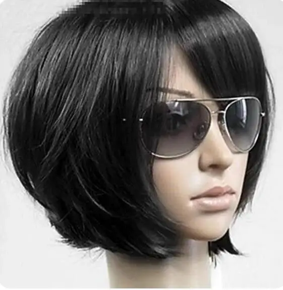 Brown Straight Short Synthetic Hair Wigs Side Bang