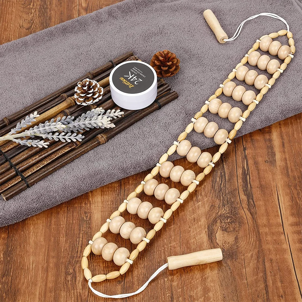 Wood Back Massager Roller Rope Wood Therapy Massage Tools Body Sculpting - Lymphatic Drainage Anti-cellulite Muscle Pain Relief