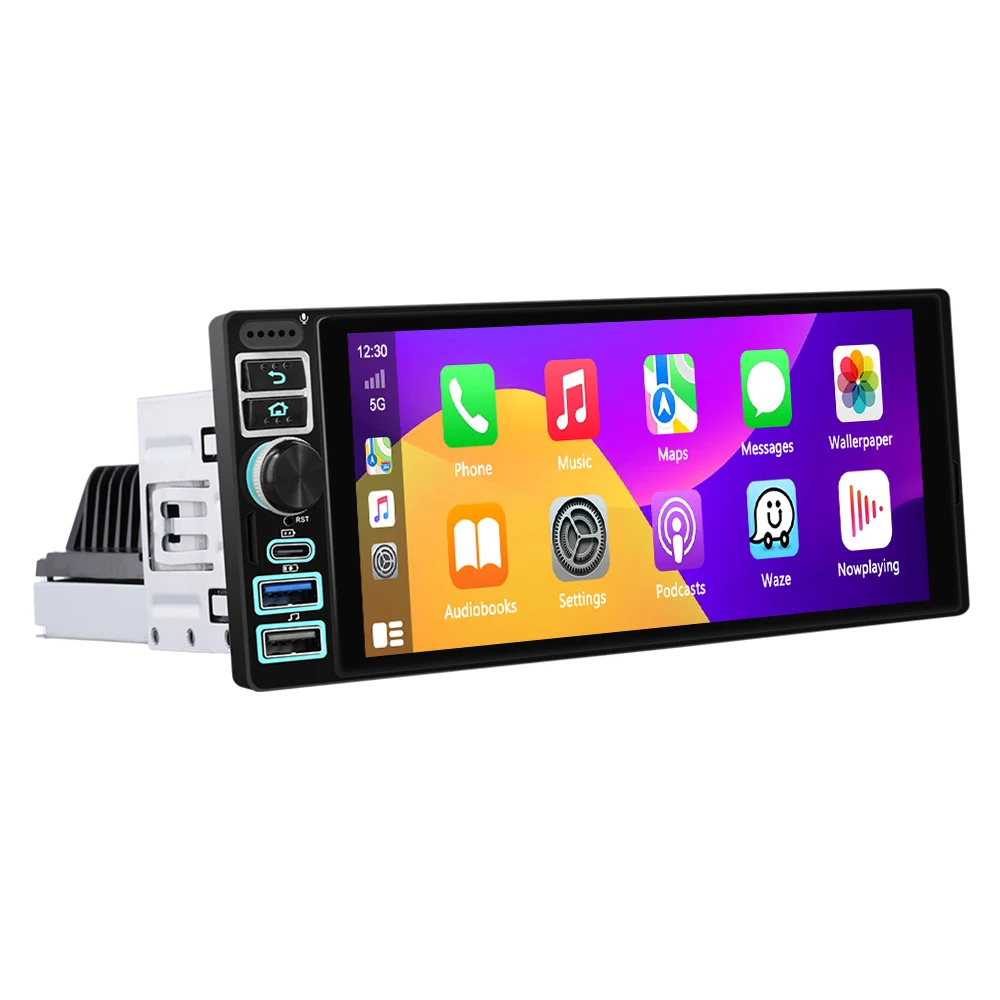 Podofo Android 6,9'' 1 DIN CarPlay Auto-Multimediaplayer Android Auto GPS-Navigation Intelligenter Auto-Player mit Mirror Link