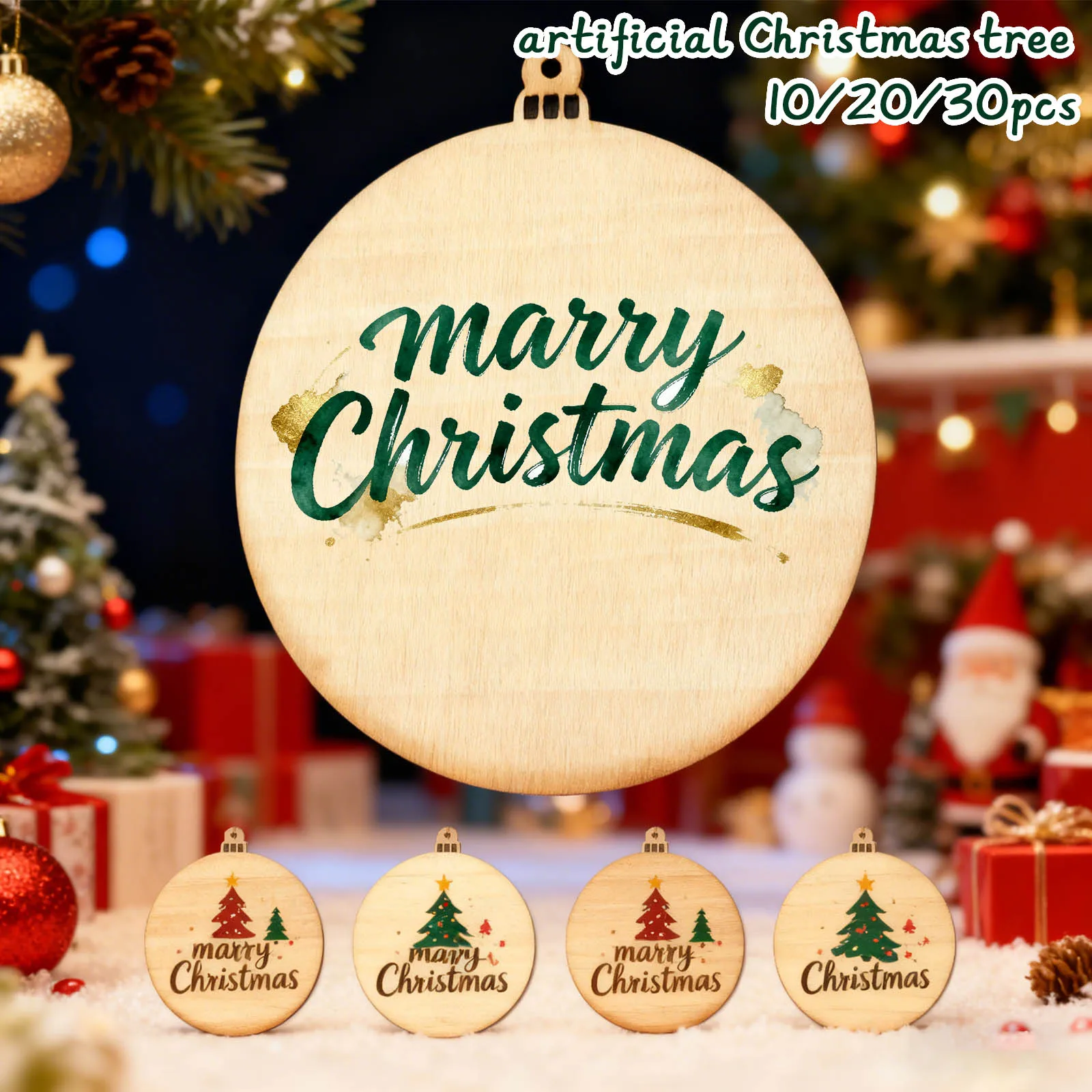 

3D Wooden Christmas Discs Creative Tabletop Ornaments for Festive Scene Layout Durable Wood Craft Decorations for Holiday