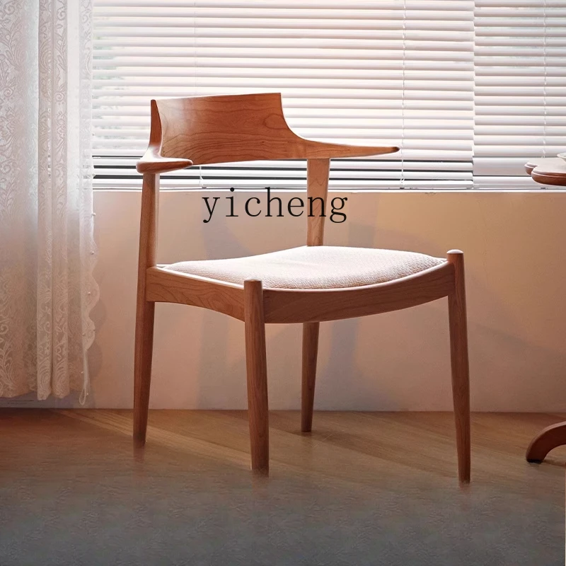 

H3-27 Solid Wood Dining Chair Household with Armrest Hangable Chair with Backrest Leisure Chair