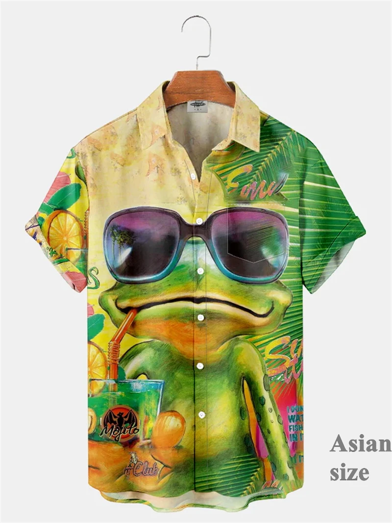 

3D Printed Funny Frog Graphic Beach Shirts For Men Streetwear Casual Short Sleeves Lapel Button Beach Shirt Men's Aloha Shirt