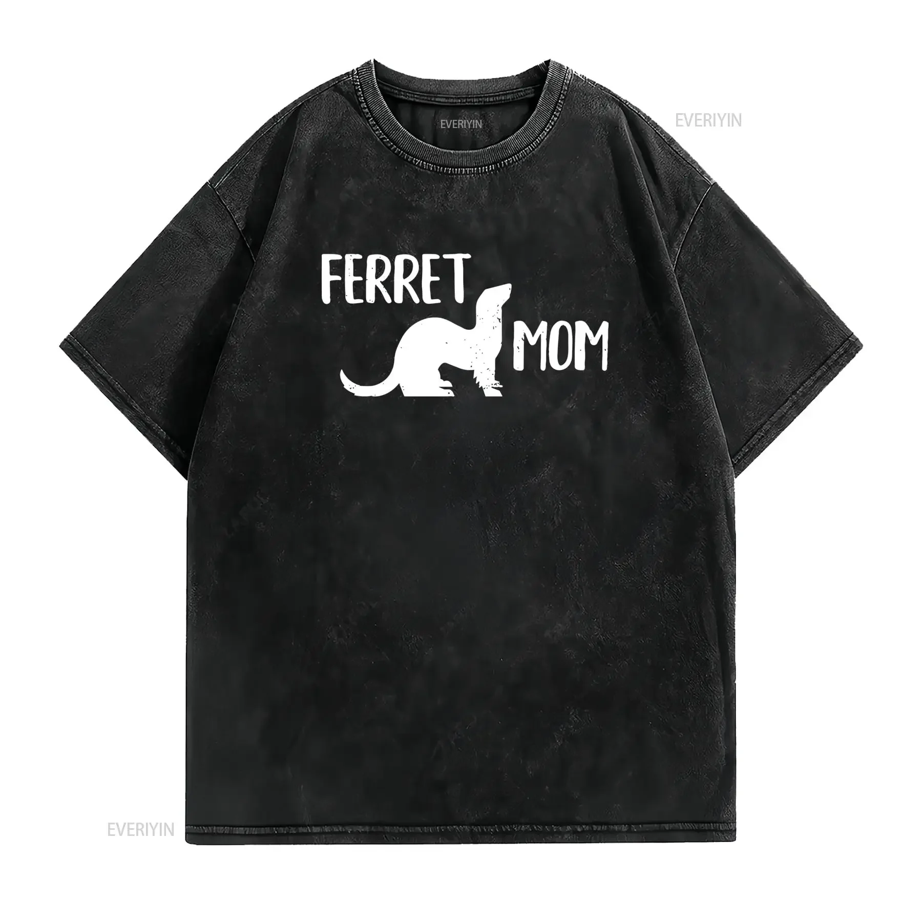 Casual Ferret Mom Pet Lover Silhouette Print T Shirt vintage Washed Versatile Top For Everyday Wear Soft Unisex Stretched