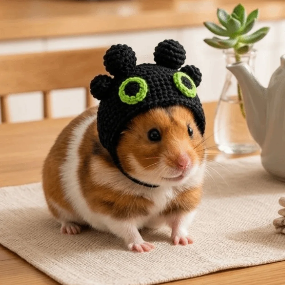 Adjustable Ties Small Pet Crochet Hat Sunflower Bear-Shaped Hamster Knitted Hat Hand Crocheted Shape-Retaining Bunny Head Cap