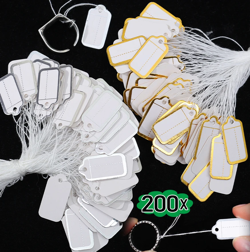 100/200pcs Jewelry String Cord Price Tags Custom Printing Blank Strung Label Gold Silver Display Accessories Jewellery Store