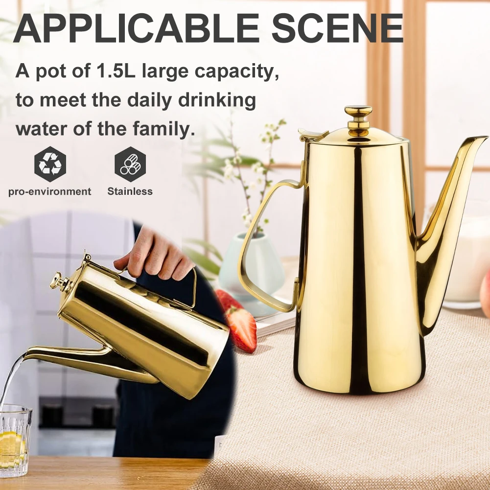 Stainless Steel Cold Water Kettle Non- Slip Handle Water Pitcher Large Capacity Water Pot Wide Mouth for Home Office