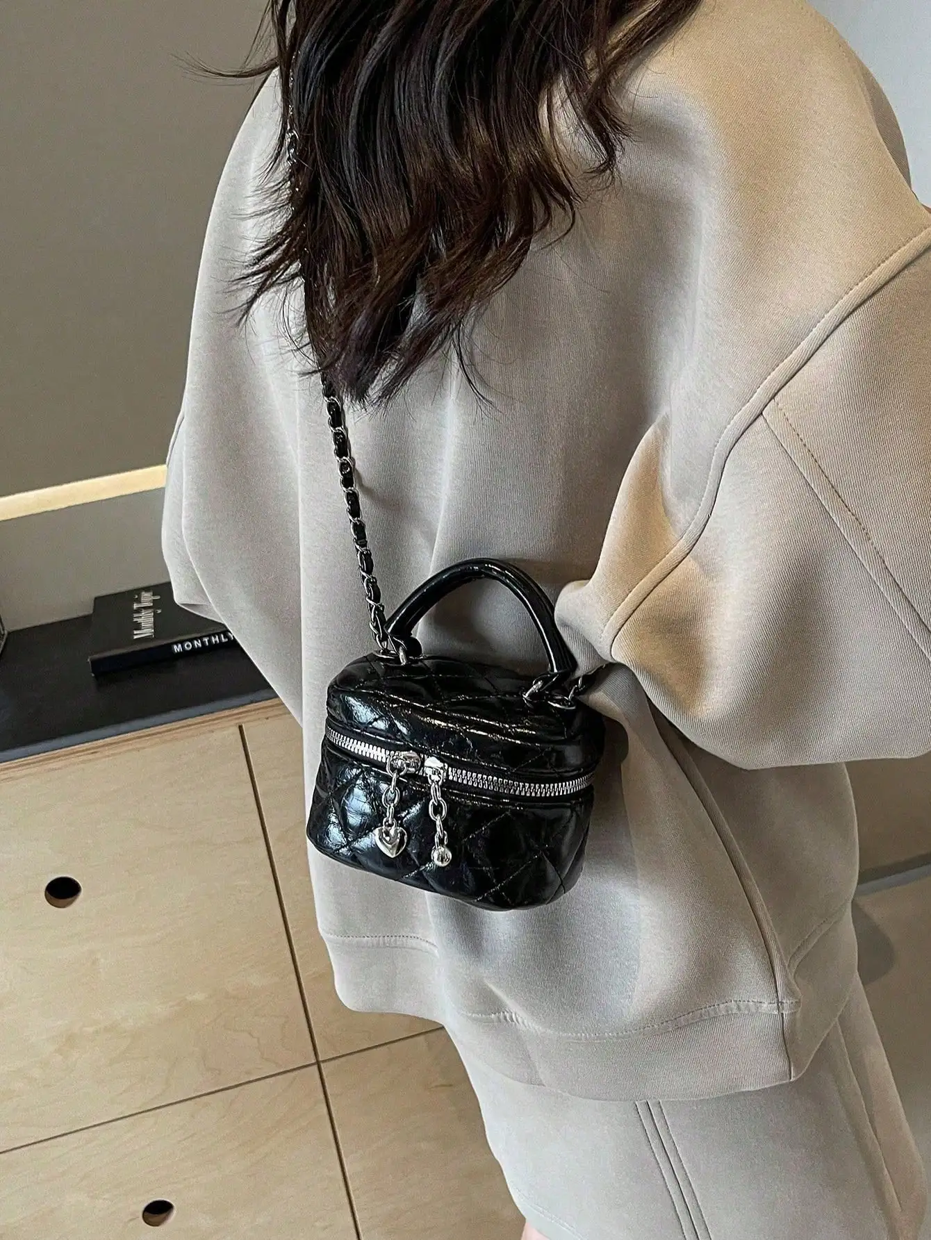 Y2k Cute Heart Decor Embroidered Rhombic Crossbody - Mini Solid Daily/Shopping/Travel Coin Purse