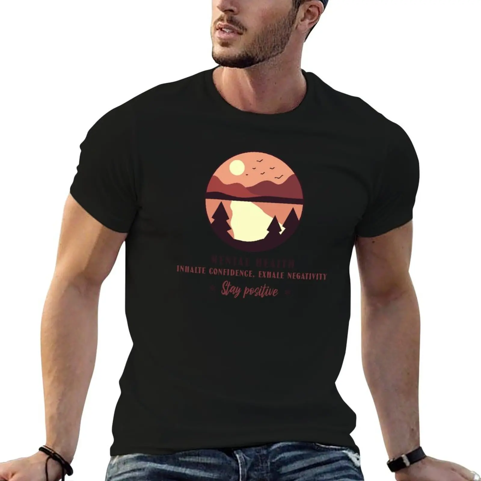 Inhale Confidence, Exhale Negativity. Mental Health T-Shirt Large Size Loose Casual Tee