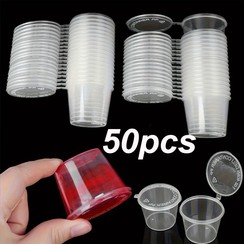 50pcs 25ml Multipurpose Plastic Leak-proof Disposab Sauce Containers Kitchenware Condiment Cups Box with Secure Hinged Lids