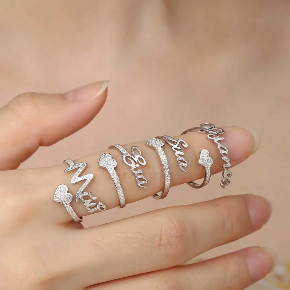 Custom Double First Script Cursive Name Finger Ring Gift For Women Men Personalized Couple Sandblasted Stainless Steel Jewelry