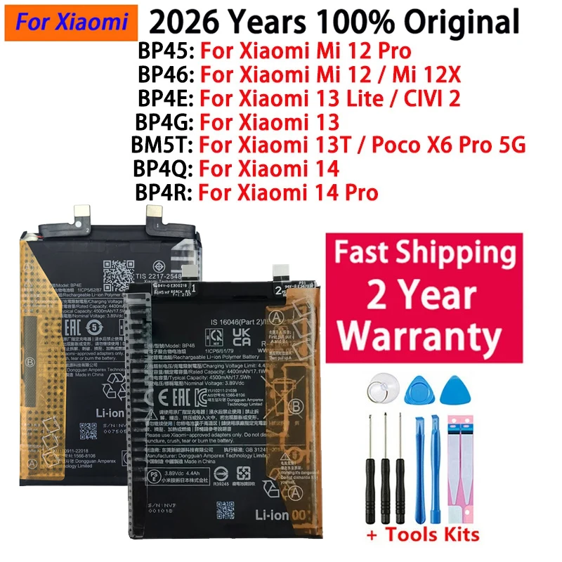Image of 100% Original Batterie Für Xiaomi Mi CIVI 2 Poco X6 Pro 12X12 12S 13 13T 14 Lite Pro batterie BP4G BM5T BP45 BP46 BP4E BP4Q BP4R