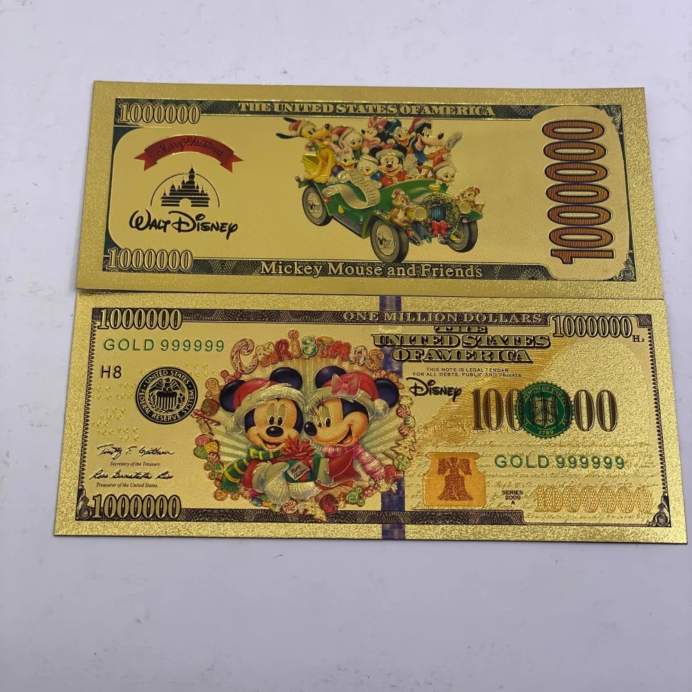 ธนบัตรจำลองธนบัตรสหรัฐอเมริกา คริสต์มาส ทองคำ 1 ล้านดอลลาร์ ลายมิกกี้ มินนี่ และผองเพื่อน ของสะสม ของที่ระลึก ของขวัญ ตกแต่งวันหยุด